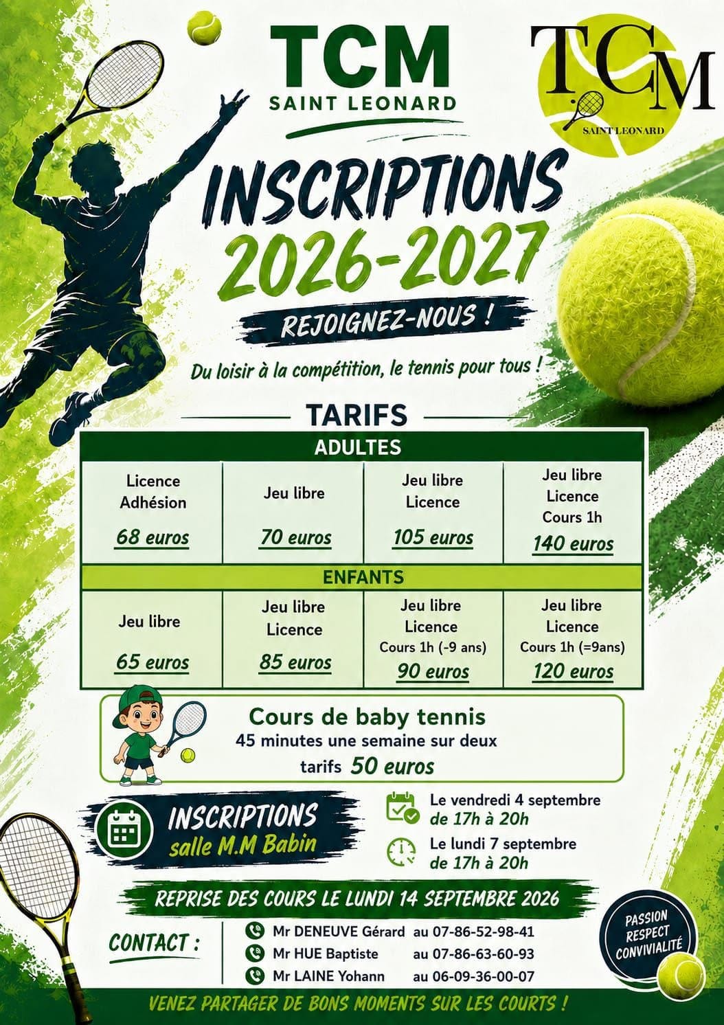 AFFICHE : 2026-2027 INSCRIPTIONS TCM